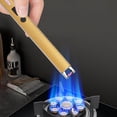 thumbnail image 1 of Kitchen Lighter, Windproof USB Rechargeable Gas Stove Igniter, Extended Handle Electronic Ignition Stick with Battery Indicator for Candles Barbecue, Gold, 1 of 7