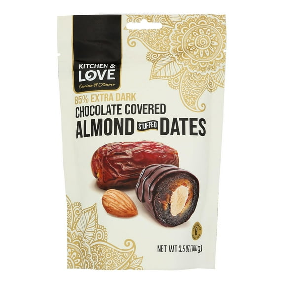 Kitchen & Love Dark Chocolate Almond Stuffed Dates 3.5 oz (Pack of 8)