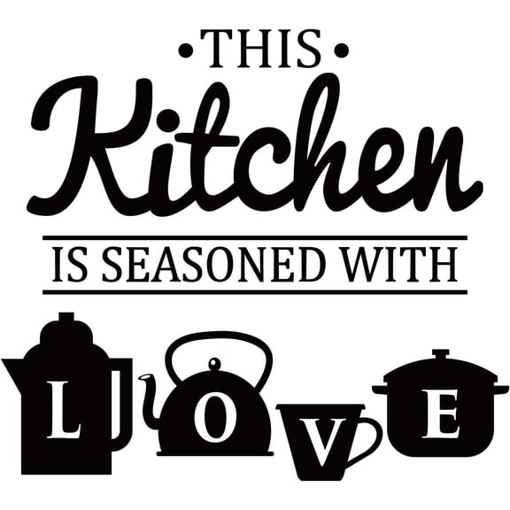 Kitchen Love PVC Wall Stickers Funny Art Wall Decals Vinyl Wall Sticker Inspirational Lettering Quotes Saying Wall Decor Black 15.7x17.3in