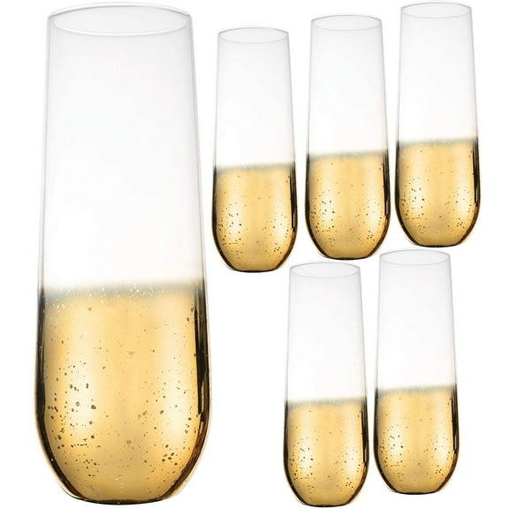Kitchen Lux 10oz Highball Tumblers - Set of 6 Drinking Glasses - Clear Glass with Gold Rim - Wine, Shots, Cocktails, Champagne, All-Purpose Cups, Elegant Stemless Design, Dishwasher Safe (Gold Base)