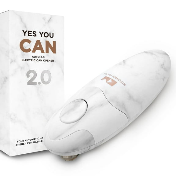 Kitchen Mama Auto 2.0 Electric Can Opener: Blade Opens Almost Any Can Pop or Soda Can - Automatic, Hands Free, Safe, Smooth Edge, Lid Remover, Battery Operated, Cordless, YES YOU CAN (Marble White)