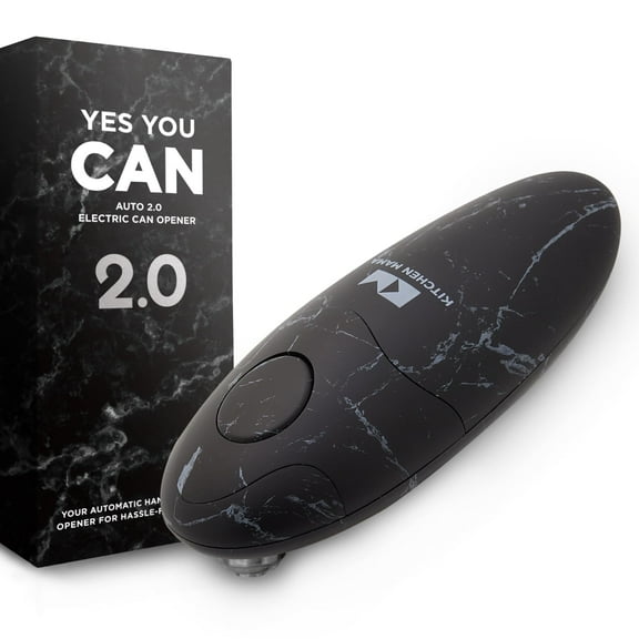 Kitchen Mama Auto 2.0 Electric Can Opener: Blade Opens Almost Any Can Pop or Soda Can - Automatic, Hands Free, Safe, Smooth Edge, Lid Remover, Battery Operated, Cordless, YES YOU CAN (Marble Black)