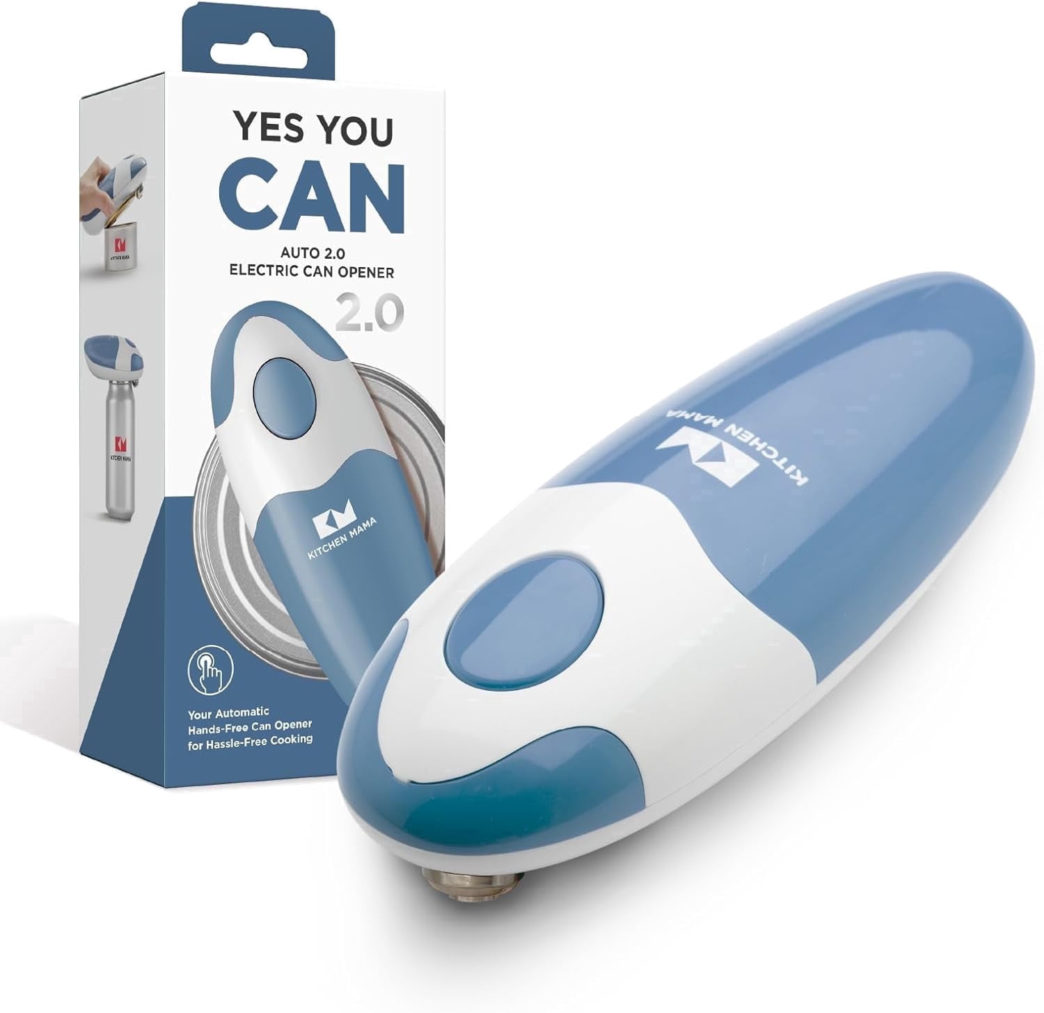 Kitchen Mama Auto 2.0 Electric Can Opener: Safe, Smooth Edge, Battery Operated (Morandi Blue)