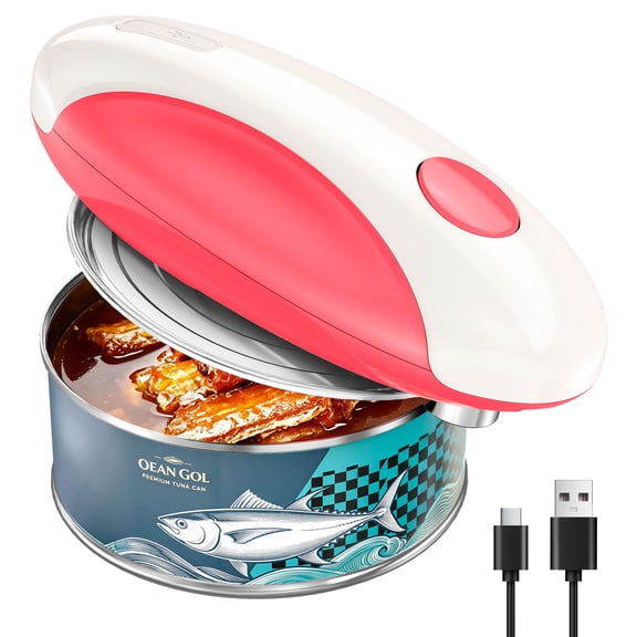 TINANA Electric Can Opener, USB-C Rechargeable One-Touch Automatic Hands-Free Can Opener Smooth Edge for Seniors, Red and Off White