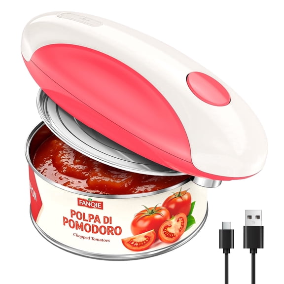 TINANA Electric Can Opener, USB-C Rechargeable One-Touch Automatic Hands-Free Can Opener Smooth Edge for Seniors, Red and Off White