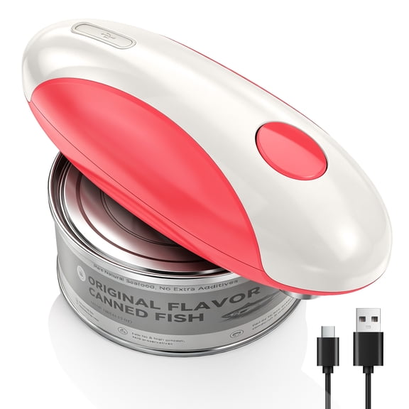 TINANA Electric Can Opener, USB-C Rechargeable One-Touch Automatic Hands-Free Can Opener Smooth Edge for Seniors, Red and Off White