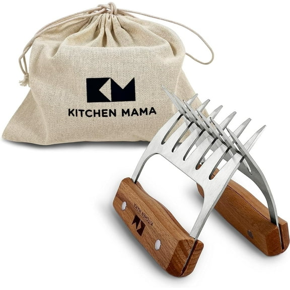 Kitchen Mama Meat Shredder Claws (Set of 2), Durable Wood & Stainless Steel, Dishwasher-Safe
