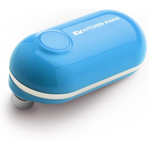 Kitchen Mama Mini Electric Can Opener: Open Your Cans with A Simple Press of Button - Automatic, Hands Free, Smooth Edge, Food-Safe, Battery Operated, YES YOU CAN (Blue)
