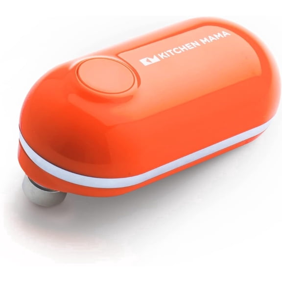 Kitchen Mama Mini Electric Can Opener: Portable, Smooth Edge, Food-Safe, Battery Operated (Orange)
