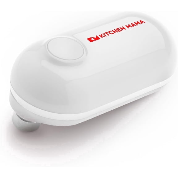 Kitchen Mama Mini Electric Can Opener: Portable, Smooth Edge, Food-Safe, Battery Operated (White)