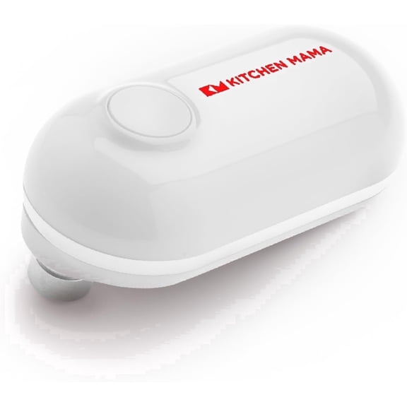 Kitchen Mama Mini Electric Can Opener: Portable, Smooth Edge, Food-Safe, Battery Operated (White)