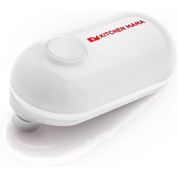 Kitchen Mama Mini Electric Can Opener: Portable, Smooth Edge, Food-Safe, Battery Operated (White)