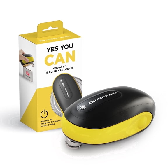 Kitchen Mama One-To-Go Electric Can Opener : Auto Stop, Smooth Edge, Battery Operated (Yellow)