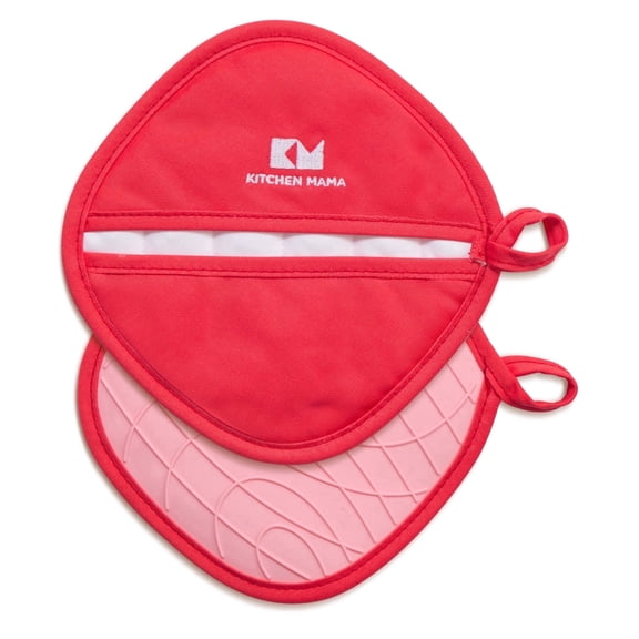 Kitchen Mama Silicone Pot Holders - Heat Resistant, Non-Slip Surface, Dual Pocket Design (Red)