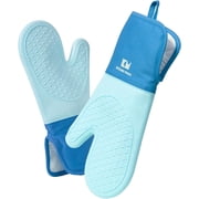 Kitchen Mama UltraShield Silicone Oven Mitts Heat Resistant, Non-Slip Surface, Durable Blue