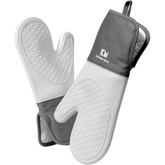 Kitchen Mama UltraShield Silicone Oven Mitts: Heat Resistant, Non-Slip Surface, Durable (Metal Gray)