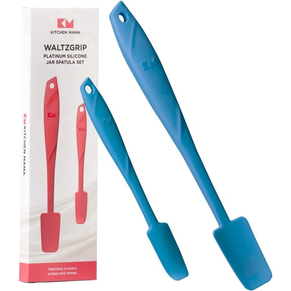 Kitchen Mama WaltzGrip Platinum Silicone Jar and Can Spatula Utensil Set (Blue)