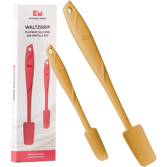 Kitchen Mama WaltzGrip Platinum Silicone Jar and Can Spatula Utensil Set (Yellow)