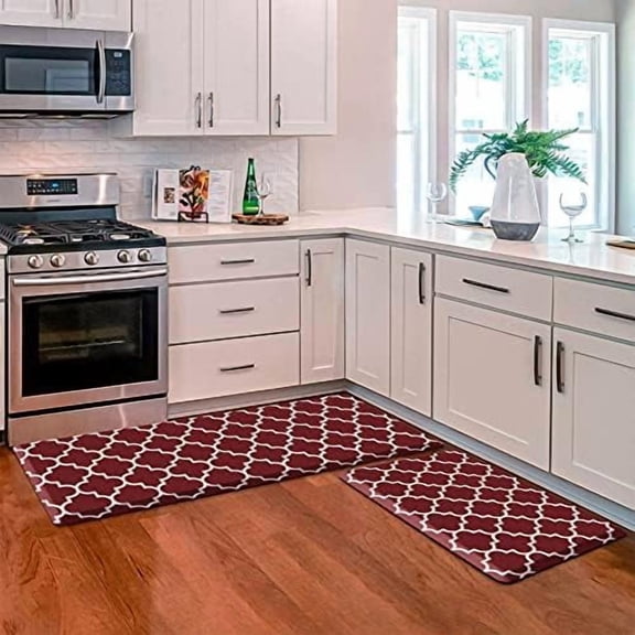 Kitchen Mat [2 PCS] 0.47inch Cushioned Anti-Fatigue Kitchen Rug, Waterproof Non-Skid Kitchen Mats and Rugs Heavy Duty PVC Ergonomic Comfort Standing Mat for Kitchen, Floor Home, Office, Sink, Red