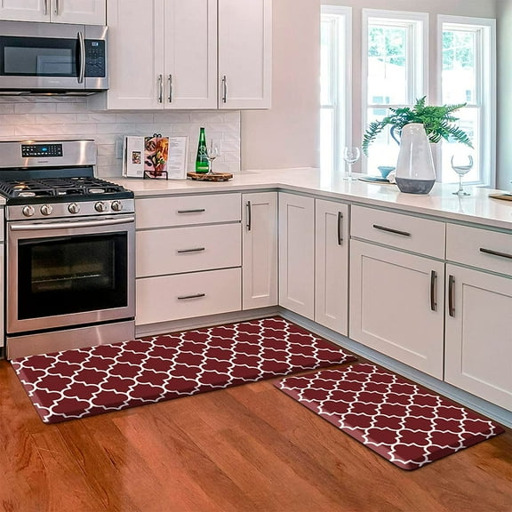 Thideape Red Kitchen Mat, 17.3 x 47 in, Easy To Clean 2 Count