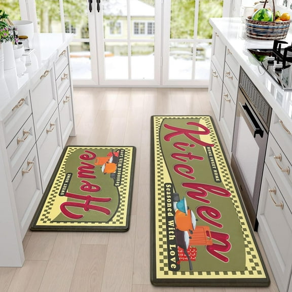 Kitchen Mat 2 PCS, Anti Fatigue Kitchen Mats Cushioned Memory Foam, Waterproof Kitchen Rugs Non Slip for Floor, Washable Kitchen Rug Mats Comfort Standing for Home & Office, 18"x30"+18"x48"