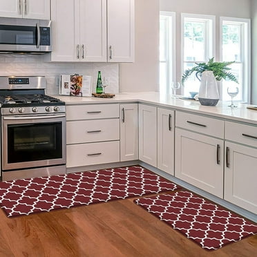 Kitchen Mat [2 PCS] Cushioned Anti-Fatigue Kitchen Rug, Waterproof Non-Slip Kitchen Mats and Rugs Heavy Duty Ergonomic Comfort Standing Foam Mat for Kitchen, Office, Sink, Laundry,Red