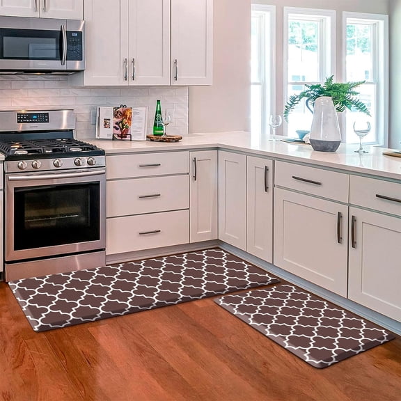 Kitchen Mat [2 PCS] Cushioned Anti-Fatigue Kitchen Rug, Waterproof Non-Slip Kitchen Mats and Rugs Heavy Duty PVC Ergonomic Comfort Standing Foam Mat for Kitchen, Office, Sink, Laundry,Red