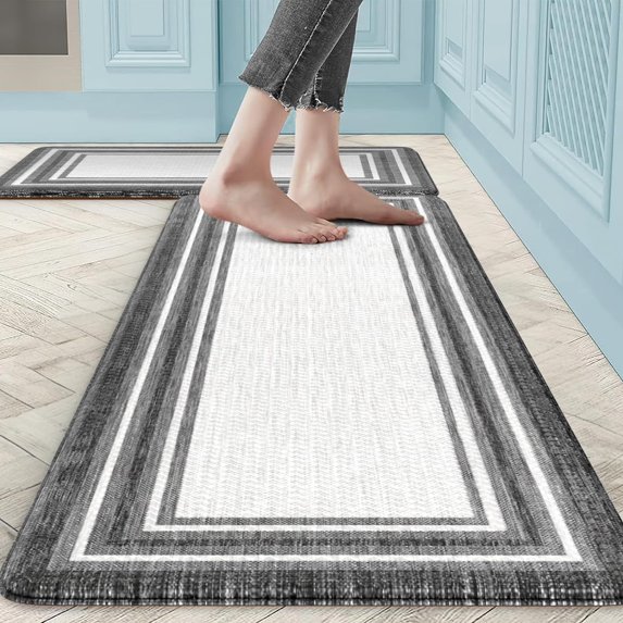 Kitchen Mat 2 PCS, Cushioned Anti Fatigue Non-Slip Kitchen Rug, Waterproof Standing Mat PVC Ergonomic Comfort Foam Rug for Kitchen Sink,Hmoe,Office,Laundry(Black)