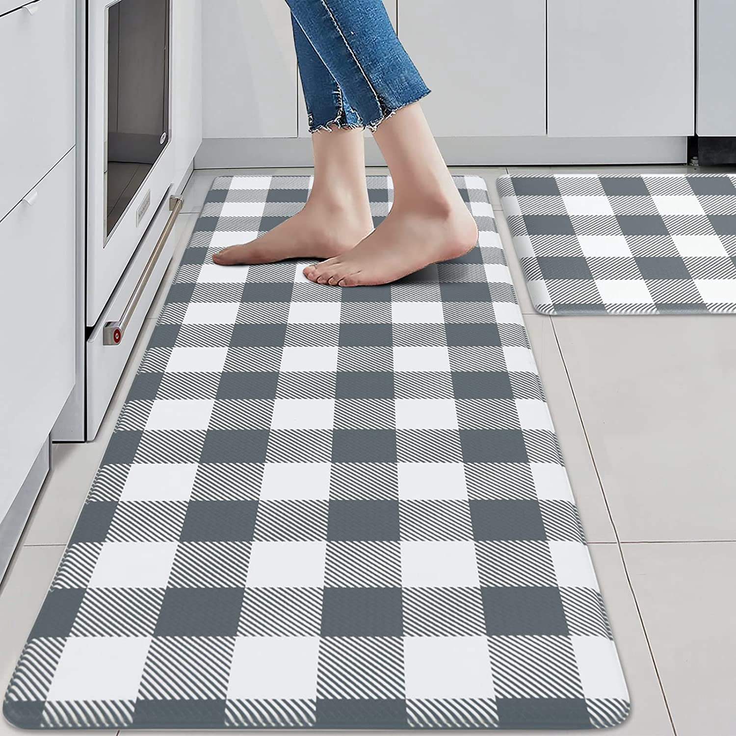 Kitchen Mat 2 PCS Grey and White Kitchen Floor Mat Anti Fatigue ...