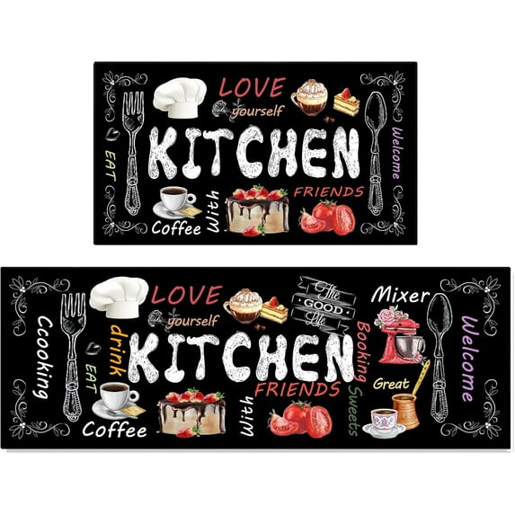 Kitchen Mat 2 Piece Set Washable Kitchen Rug 17"x47"+17"x30"(Kitchen-Letter)