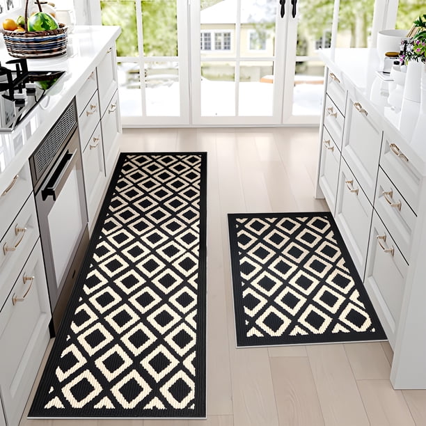 Kitchen Mat,2 Pieces Moroccan Trellis Kitchen Rug,Non Slip Anti Fatigue
