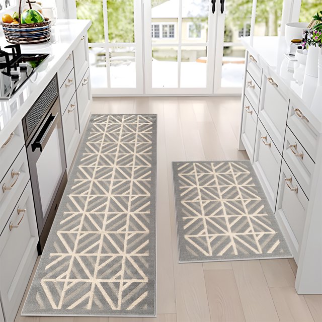 Kitchen Mat,2 Pieces Moroccan Trellis Kitchen Rug,Non Slip Anti Fatigue