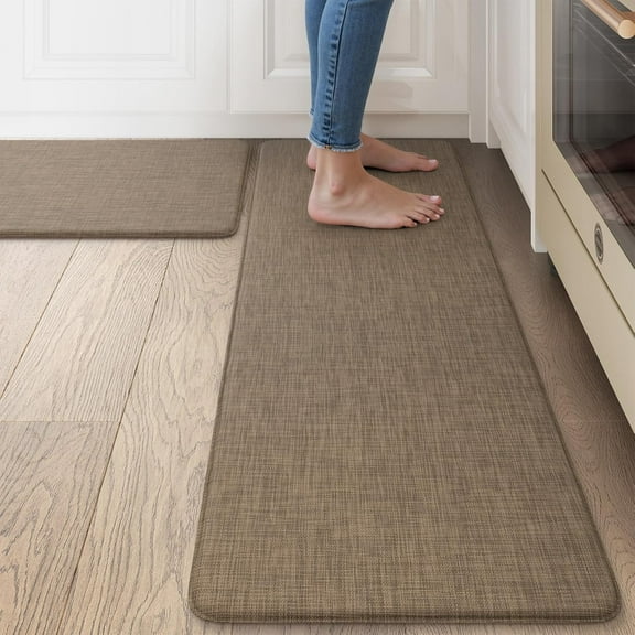 Kitchen Mat 2PCS Cushioned, Anti Fatigue Kitchen Mats for Floor Waterproof Kitchens Rug, Non Skid Comfort Standing Carpet for Home Office, Sink, Desk, 17"29"+17"47",Tan