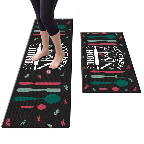 Kitchen Mat 2Pcs Cushioned Anti-Fatigue Area Rug Sets Waterproof Non-Slip Kitchen Mats and Rugs Heavy Duty Comfort Foam Rug for Kitchen Floor Home Office Sink