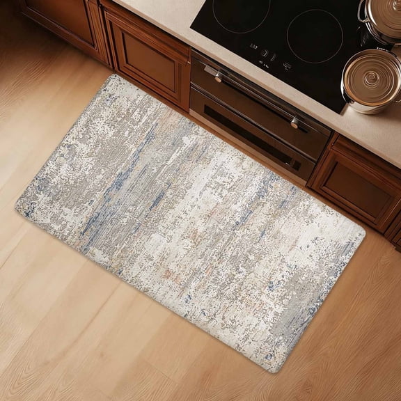 Kitchen Mat 36"x20" Anti-Fatigue Cushioned Non-Slip Waterproof PVC Easy Clean Rug, Modern Abstract Textured Floor Mat for Kitchen Sink, Laundry Room, Office & Standing Desk, Brown