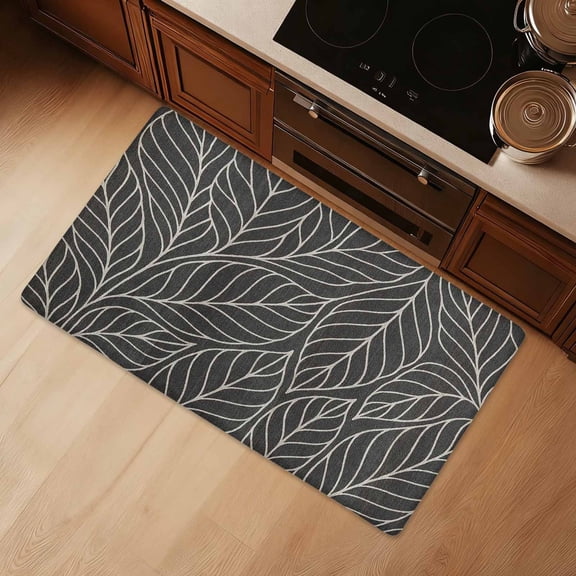 Kitchen Mat 36"x20" PVC Anti-Fatigue Cushioned Mat, Modern Botanical Non-Slip Standing Desk Mat, Waterproof PVC Easy Clean Kitchen Rug Floor Mat for Kitchen, Sink, Laundry, Office