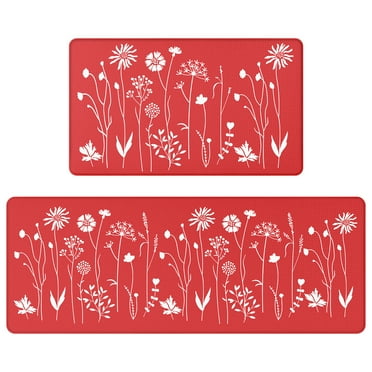 Kitchen Mat 46.8" x 17.32" and 29.13" x 17.32" Set of 2,Red Antifatigue Kitchen Rugs and Mats for Floor