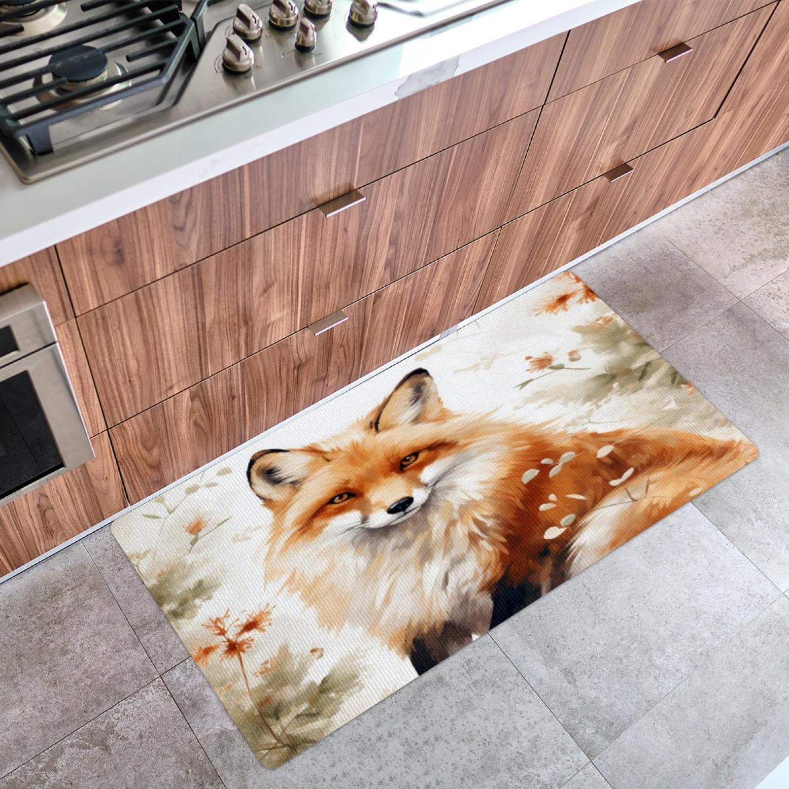 Kitchen Mat Autumn Fox Cushioned AntiFatigue Kitchen Rug, Waterproof