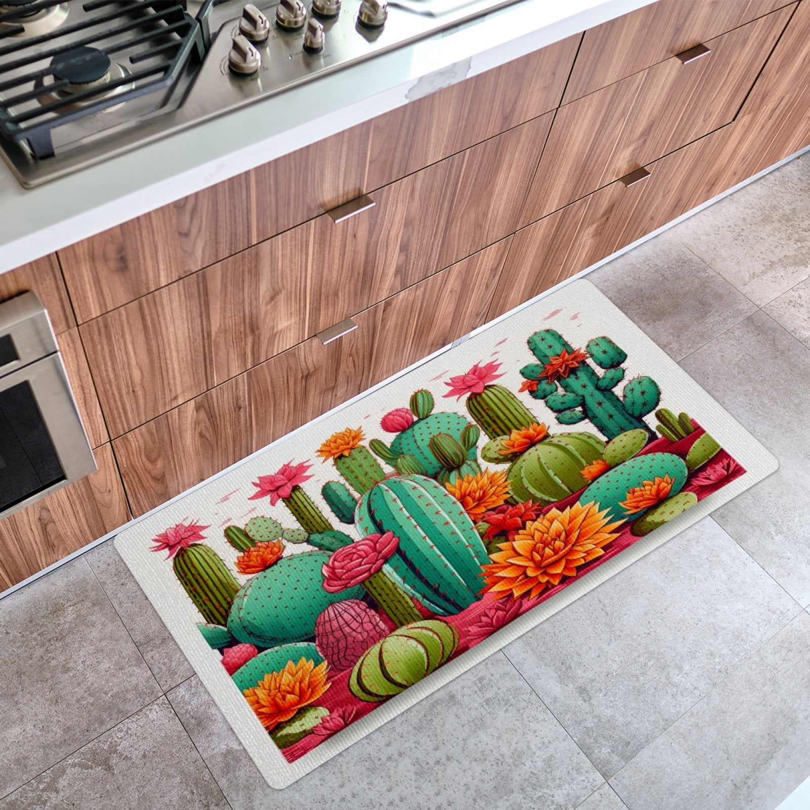 Kitchen Mat Cactus Texture Cushioned AntiFatigue Kitchen Rug