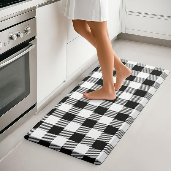 Kitchen Mat Cushioned 1/2 Inch Thick Anti Fatigue Kitchen Rug Black and White Kitchen Floor Mat Non-Skid & Waterproof Kitchen Rug Comfort Standing Desk Mat for Home Office Sink 17.3"x39"