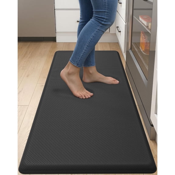 Kitchen Mat Cushioned Anti Fatigue, Extra Thick Comfort Standing Floor Mats Waterproof, Memory Foam Antifatigue Runner Rug for Desk Office, Sink, Laundry, 48x20, Black