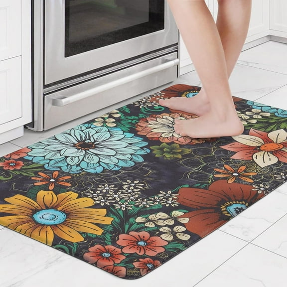 Kitchen Mat Cushioned Anti-Fatigue Floor Mat, Bohemian Memory Foam Kitchen Rugs Non Slip Washable, PVC Waterproof Kitchen Mats Floor Comfort Mats for Sink, Home, Laundry Room, 18 x 30 Inches