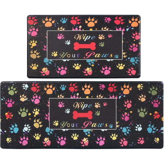 Kitchen Mat Cushioned Anti-Fatigue Floor Mat,Waterproof Non-Skid Kitchen Mats and Rugs Heavy Duty Comfort Standing Mat for Kitchen, Home, Office, Sink, Laundry, Colorful Paws (Black)