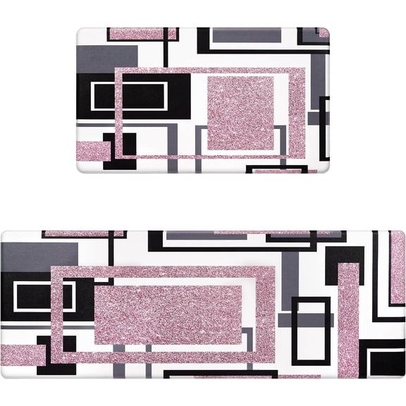 Kitchen Mat Cushioned Anti-Fatigue Kitchen Rug, Non-Slip Kitchen Mats and Rugs Set of 2, Modern Abstract Pink Washable Kitchen Floor Mat for Home Office Laundry, 18" x 30"+18" x 48"