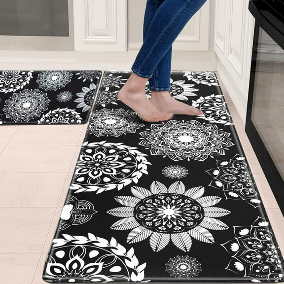 Kitchen Mat Cushioned Anti Fatigue Kitchen Rug, Set of 2 Non Slip Waterproof Kitchen Mats for Floor, Ergonomic Comfort Standing Mats for Kitchen, Laundry, Sink, Desk, Office