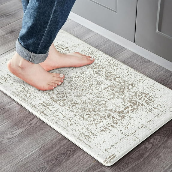 Kitchen Mat Cushioned Anti Fatigue Mat 17"x30" Waterproof Kitchen Rug Non-Skid PVC Comfort Standing Desk Mat Foam Mat Kitchen Floor Mats for Home Sink Office