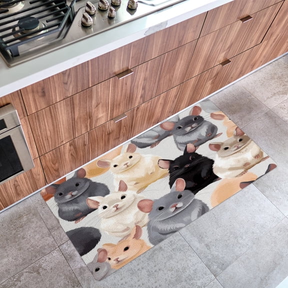 Kitchen Mat Cute Chinchilla Cushioned Anti-Fatigue Kitchen Rug, Waterproof Non-Slip Kitchen Mats and Rugs Comfort Rug for Kitchen, Floor Home, Office, Sink, Laundry