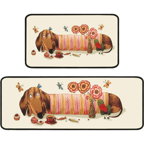Kitchen Mat Dog Kitchen Mats for Floor 2 Piece，Anti Fatigue Floor Mat for Kitchen，Kitchen Floor Mats for in Front of Sink and Kitchen Matt for Standing for Home Kitchen Decor 17"X30"+17"X47"