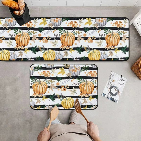 Kitchen Mat Fall Autumn Orange Pumpkins Kitchen Rug Mat,Anti-Fatigue Comfort Floor Mat Non Slip Oil Stain Resistant Easy to Clean Kitchen Rug Bath Rug Carpet for Indoor Outdoor Doormat