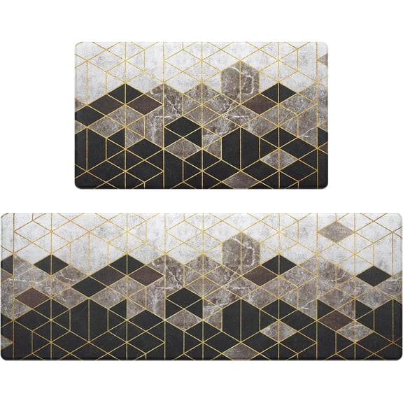 Kitchen Mat for Floor 2 Piece, Waterproof Kitchen Mats Cushioned Anti Fatigue, Modern Kitchen Mat Rug Non Slip Washable, Floor Comfort Heavy Duty Standing Rugs 17'''' x 47''''+17'''' x 30''''